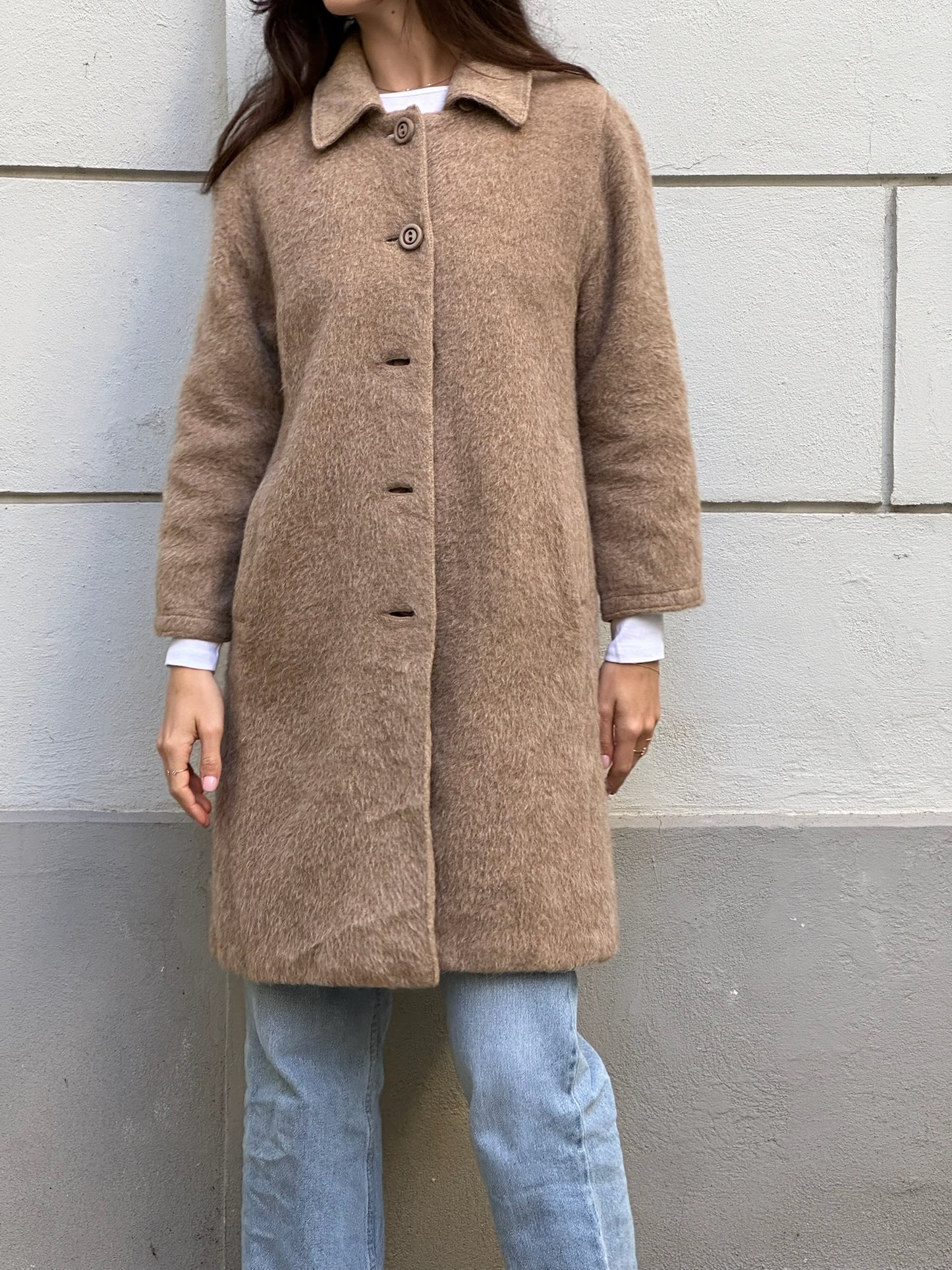 Vintage 100% Lama Wool Taupe Coat S