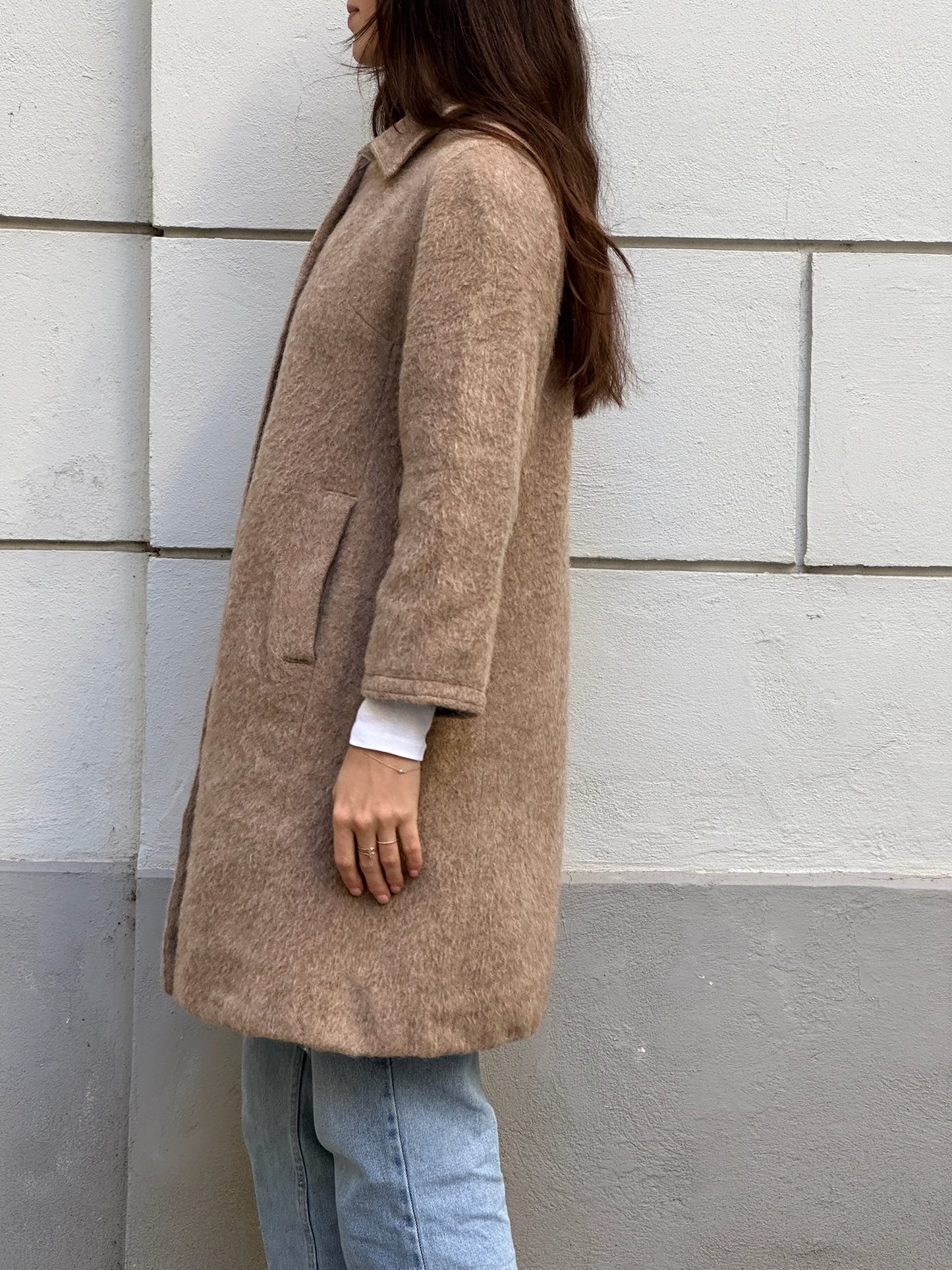 Vintage 100% Lama Wool Taupe Coat S