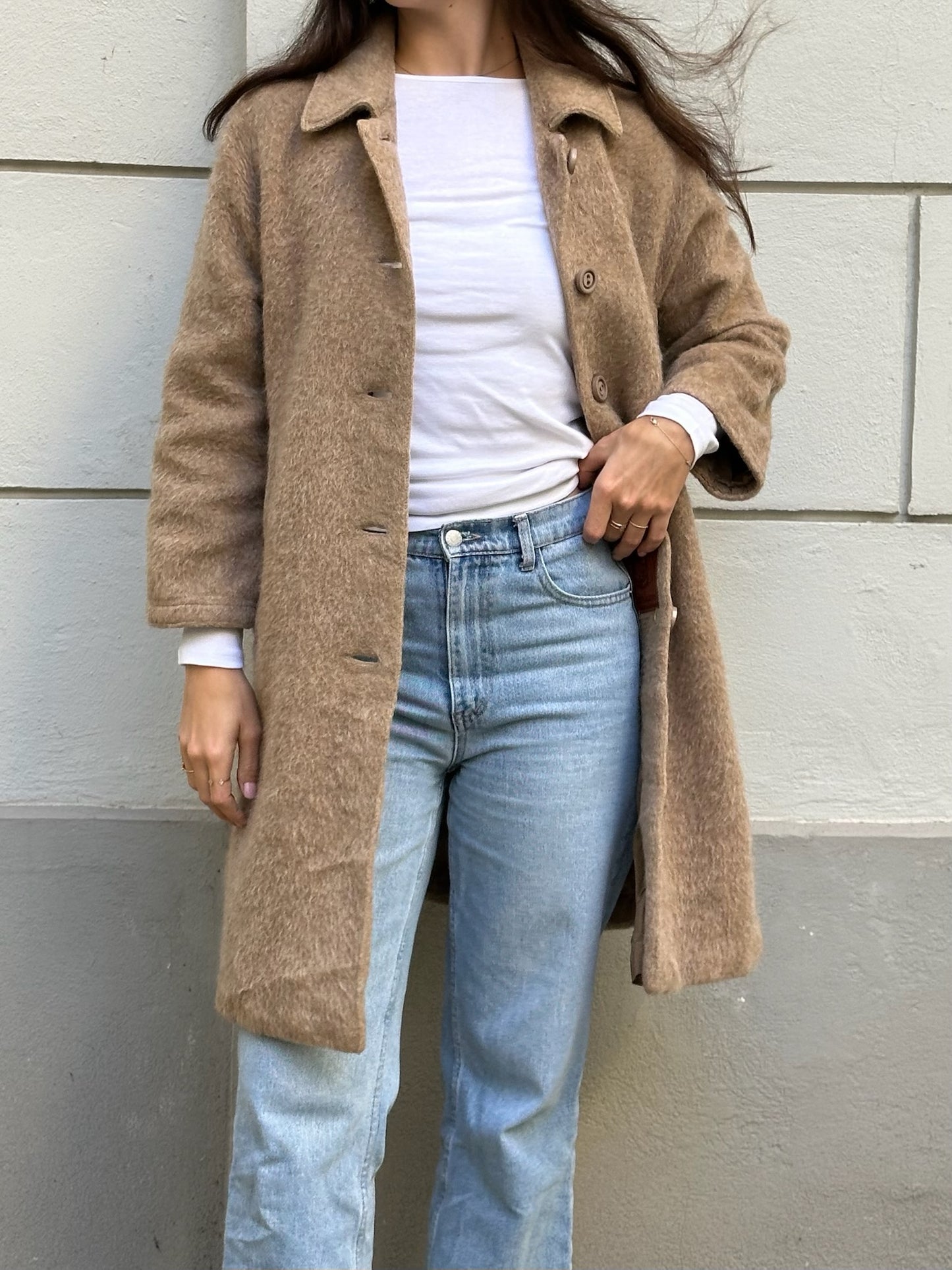 Vintage 100% Lama Wool Taupe Coat S