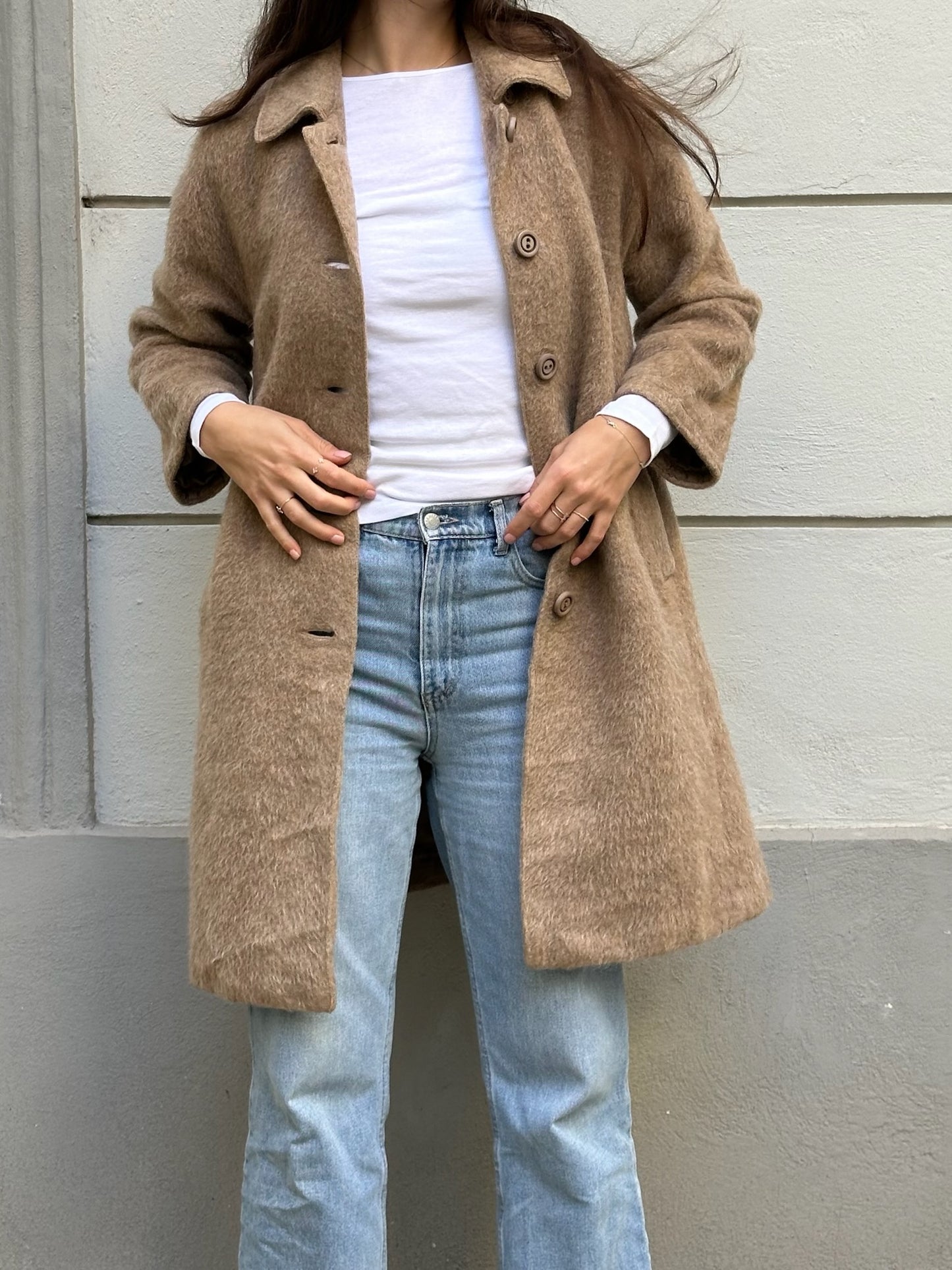 Vintage 100% Lama Wool Taupe Coat S