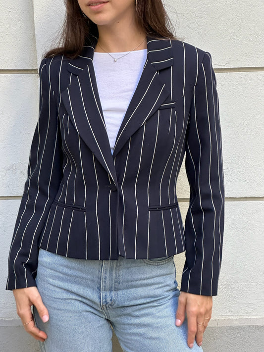 Vintage Navy Blue & White Stripe Blazer S