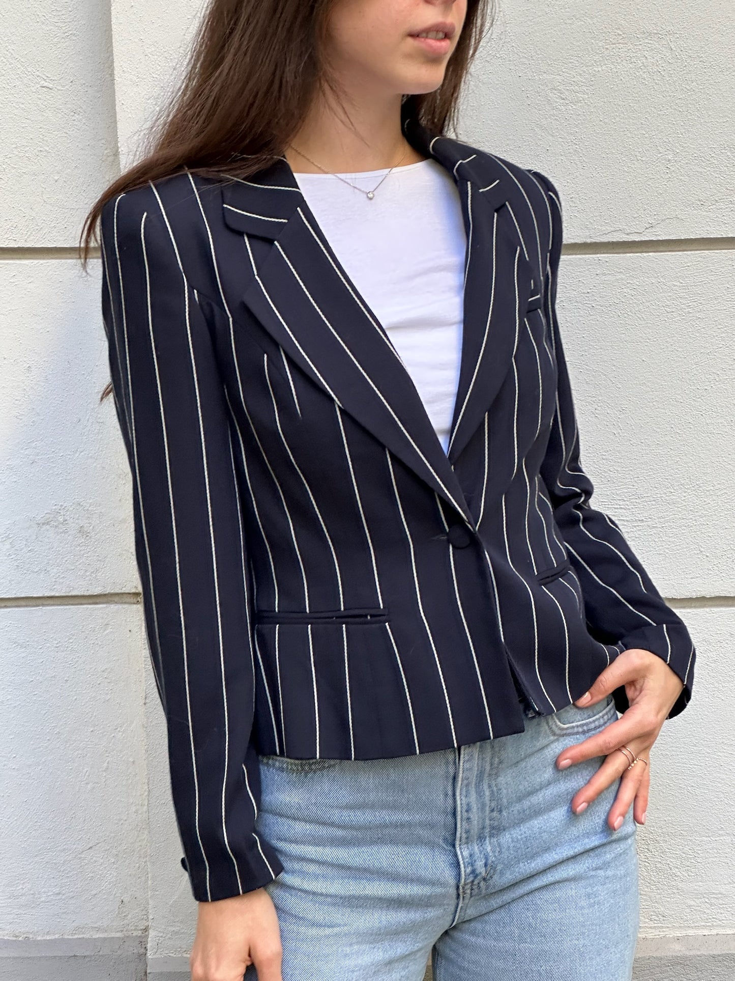Vintage Navy Blue & White Stripe Blazer S
