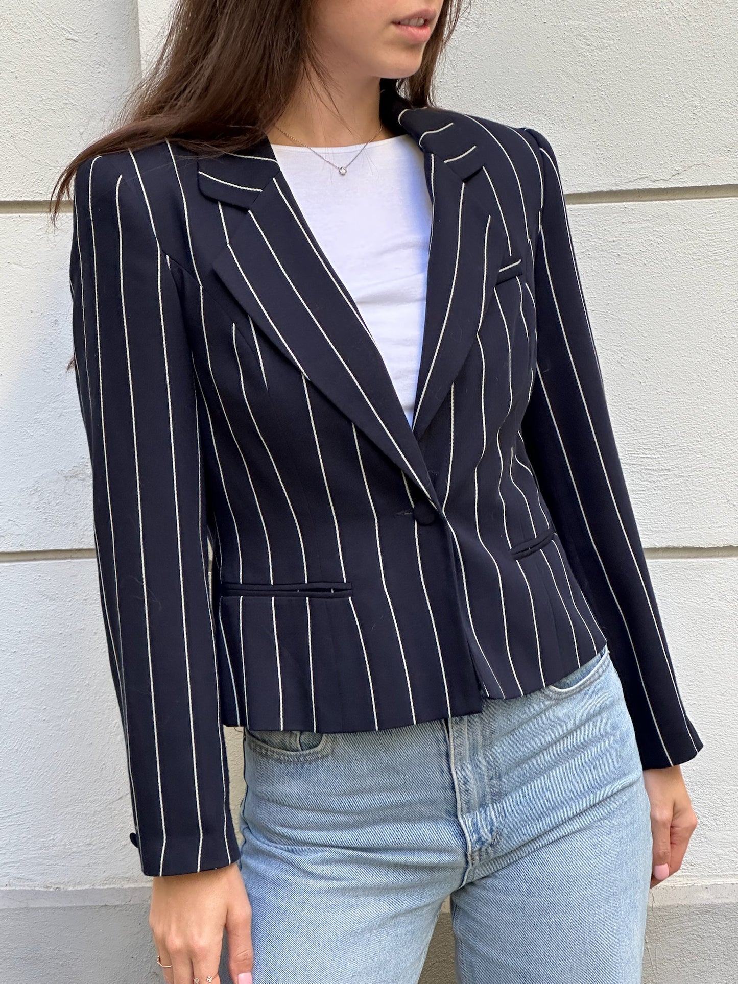 Vintage Navy Blue & White Stripe Blazer S