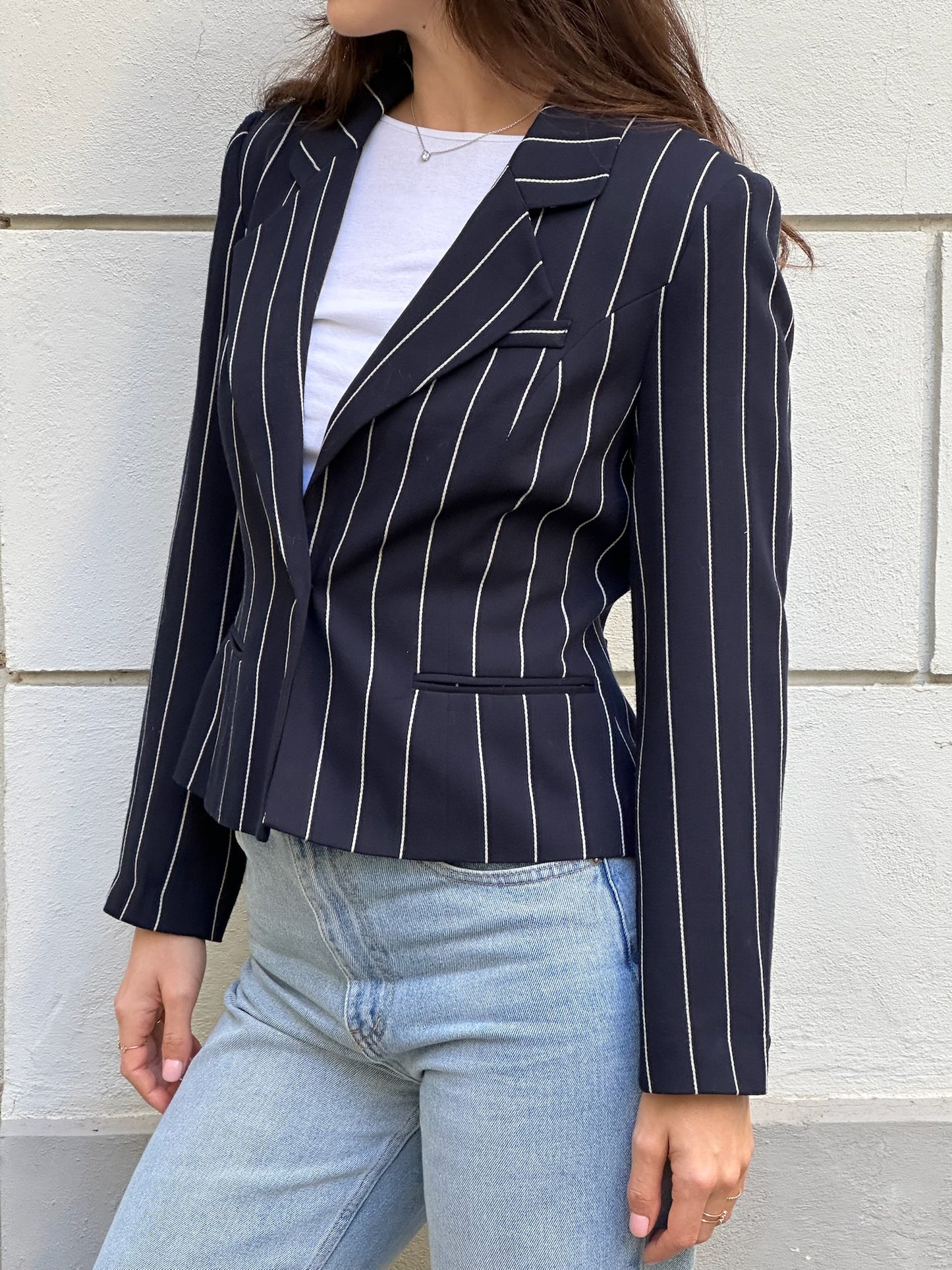 Vintage Navy Blue & White Stripe Blazer S
