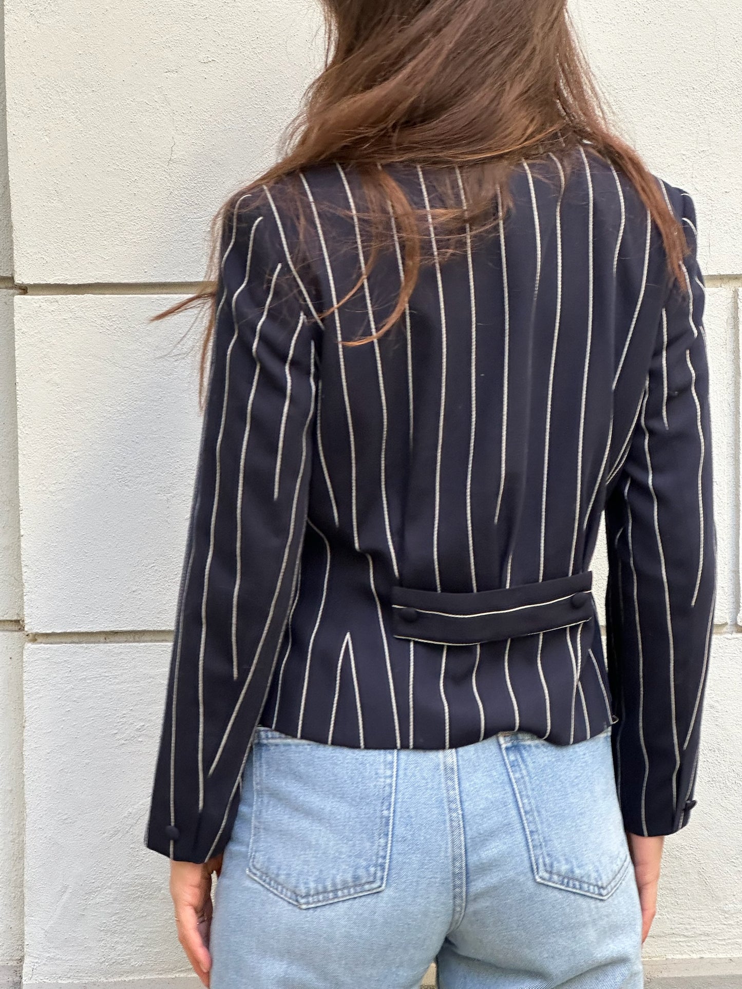 Vintage Navy Blue & White Stripe Blazer S