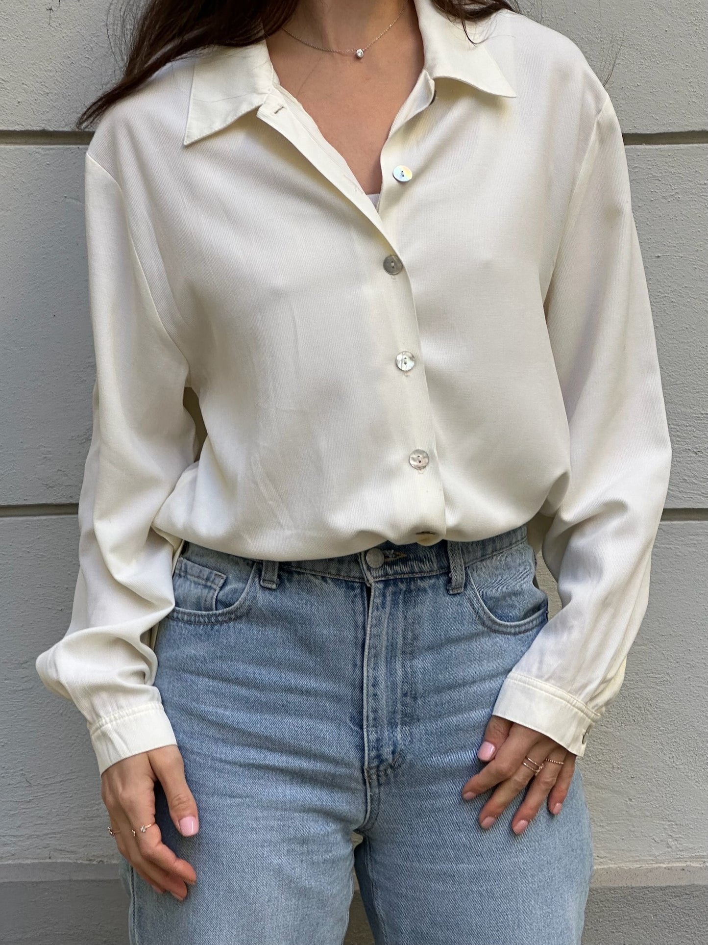 Vintage Cream Button Down Blouse M