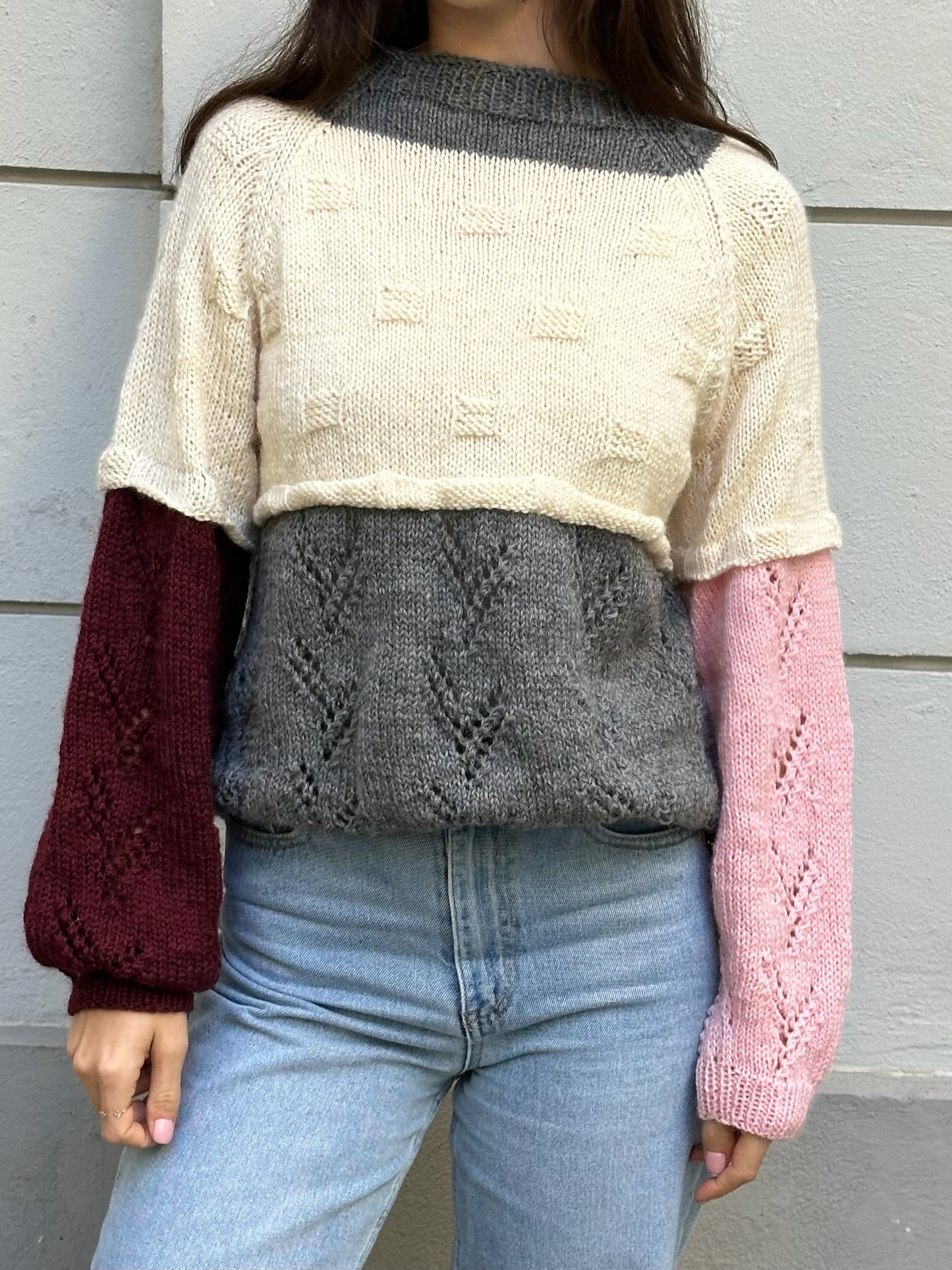 Vintage Handmade Patchwork Style Knitted Pullover Sweater M