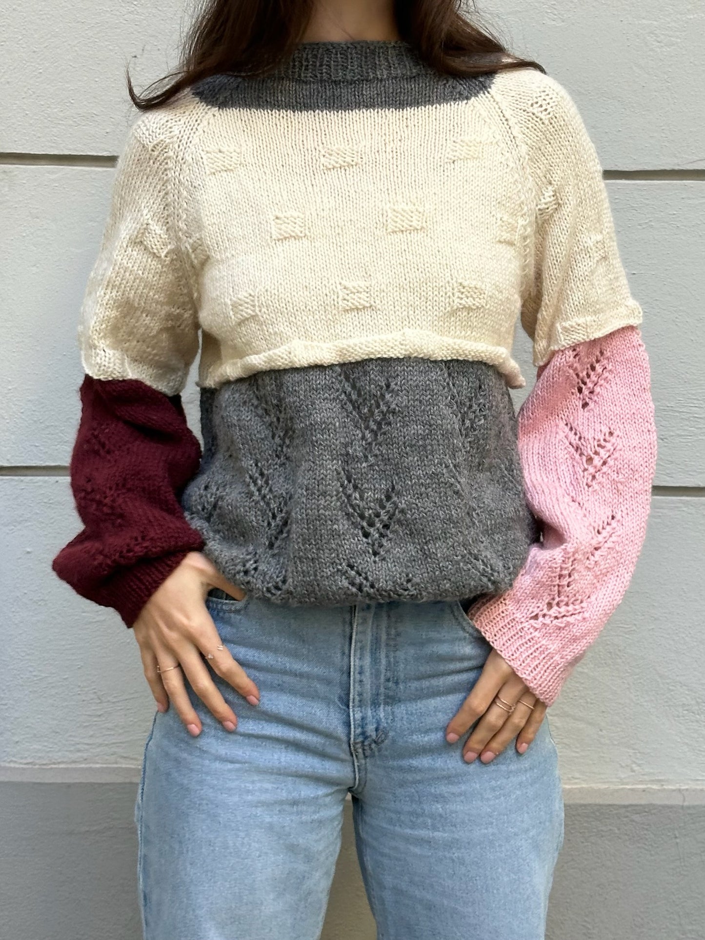 Vintage Handmade Patchwork Style Knitted Pullover Sweater M