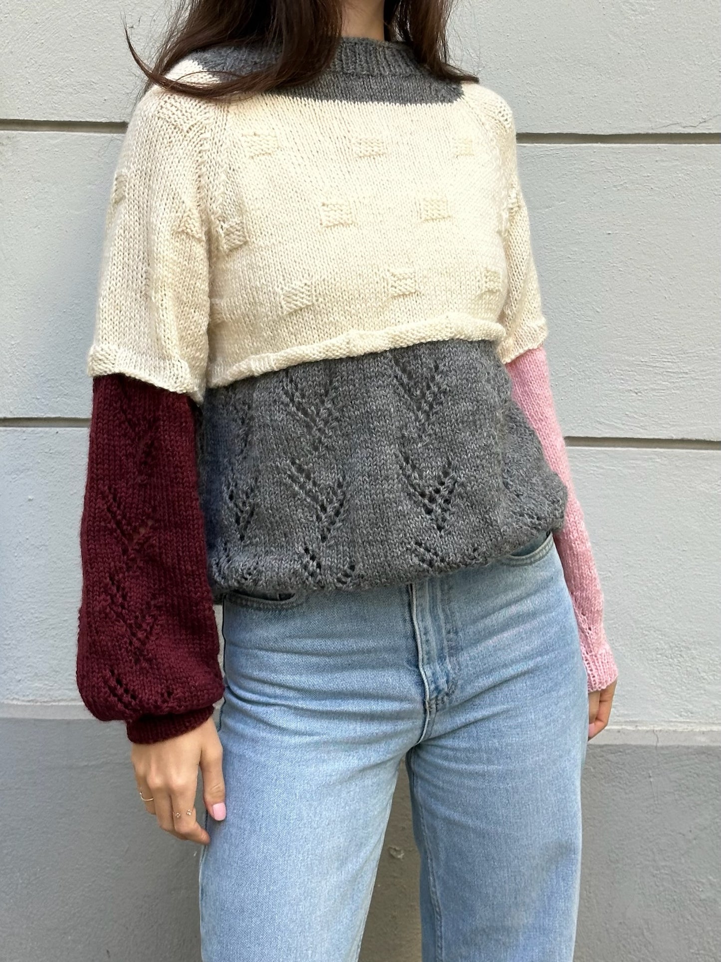 Vintage Handmade Patchwork Style Knitted Pullover Sweater M