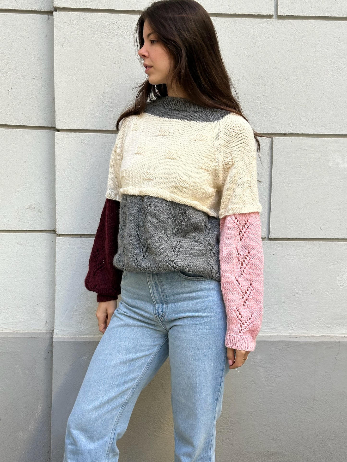 Vintage Handmade Patchwork Style Knitted Pullover Sweater M