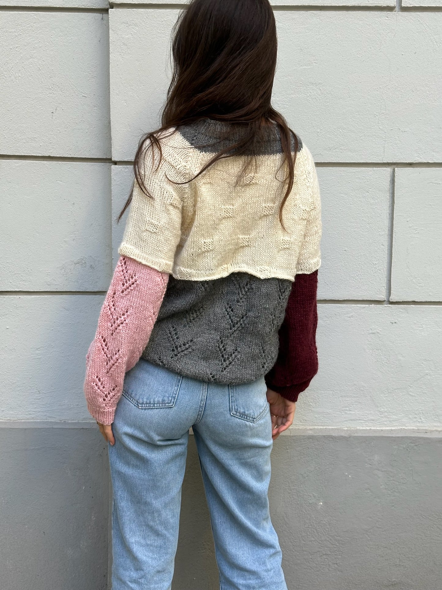 Vintage Handmade Patchwork Style Knitted Pullover Sweater M