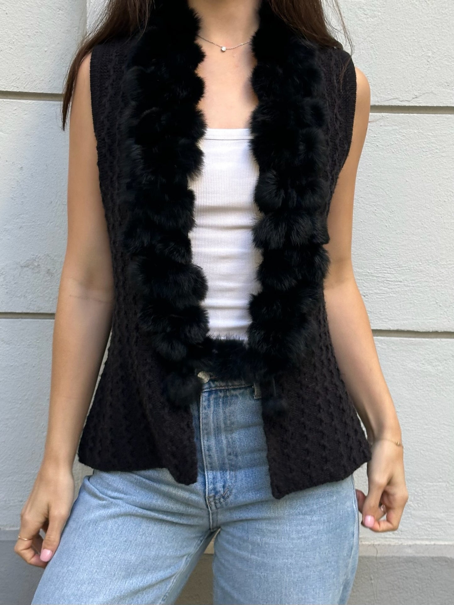 Vintage Fur Trim Vest/Gilet One Size