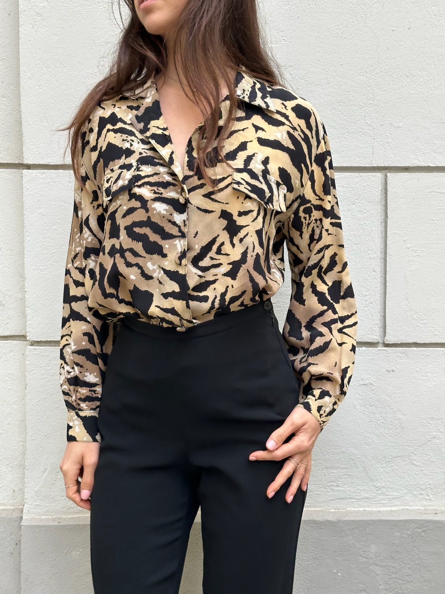 Vintage Animal Print Button Down Blouse S/M