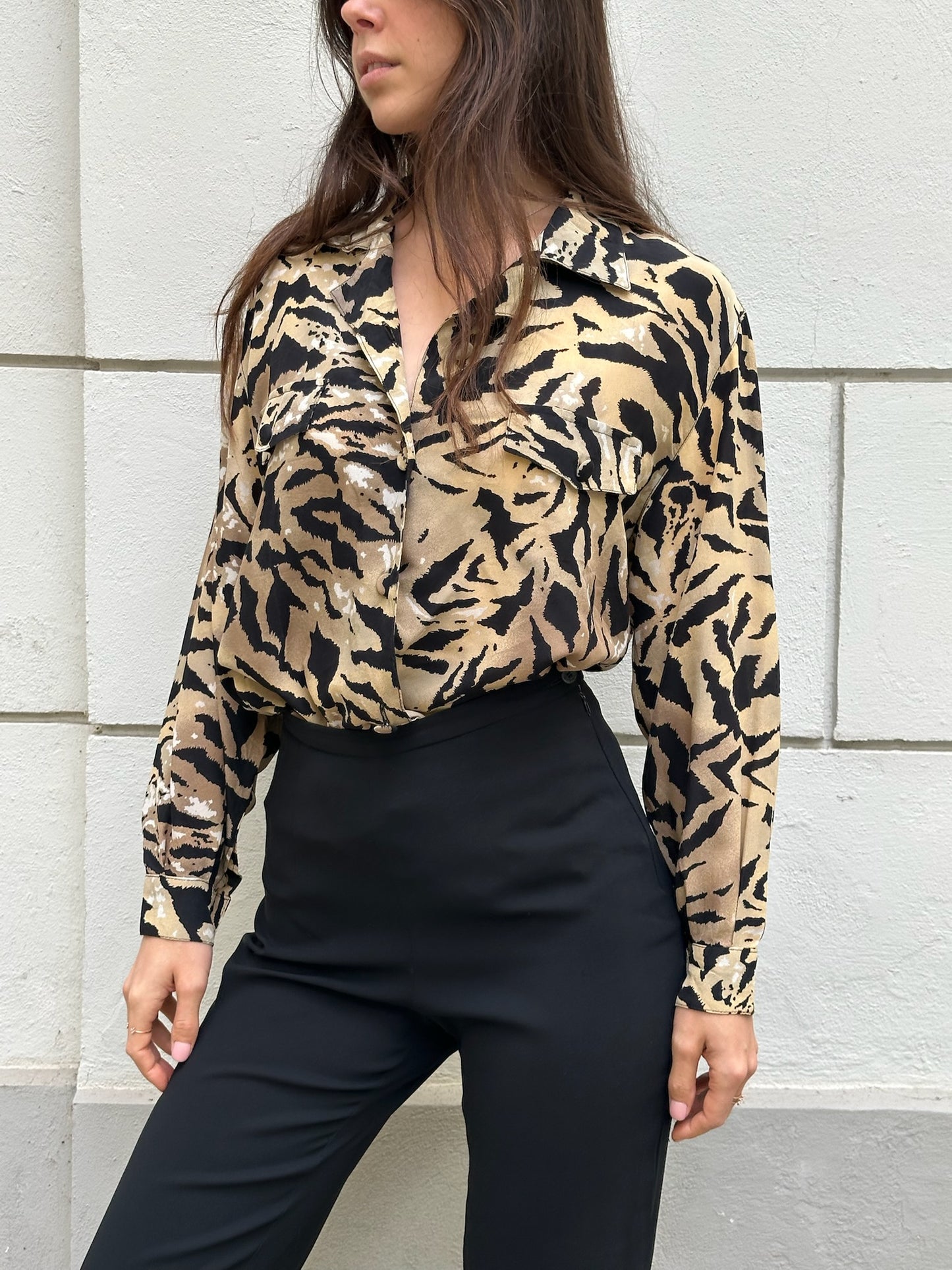 Vintage Animal Print Button Down Blouse S/M