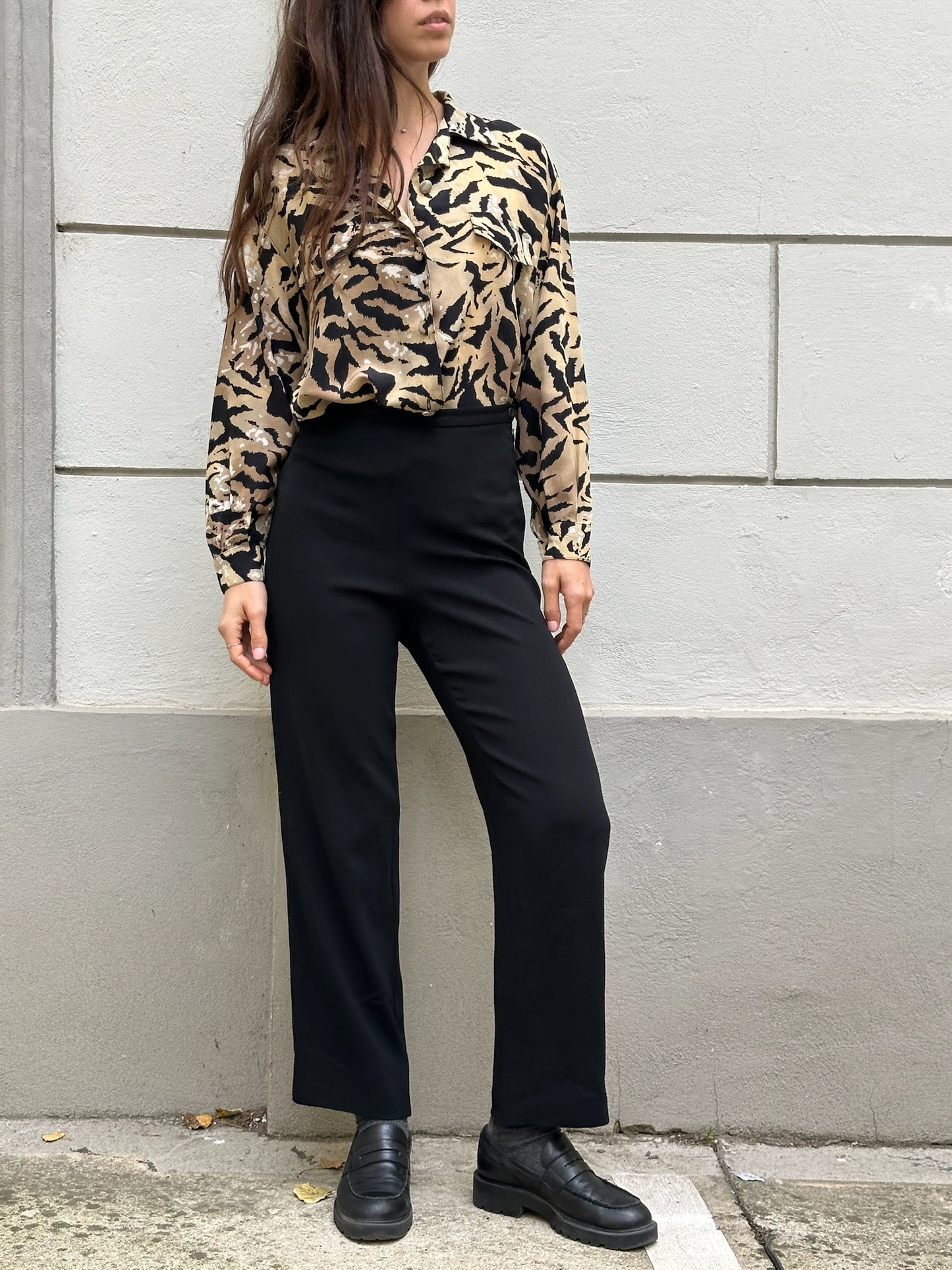 Vintage Black High Waisted Fitted Straight Leg Trousers S