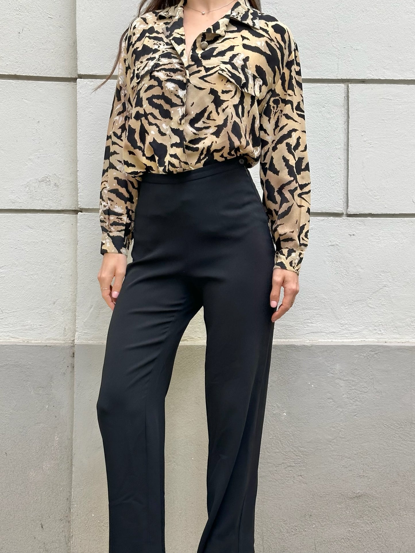 Vintage Black High Waisted Fitted Straight Leg Trousers S