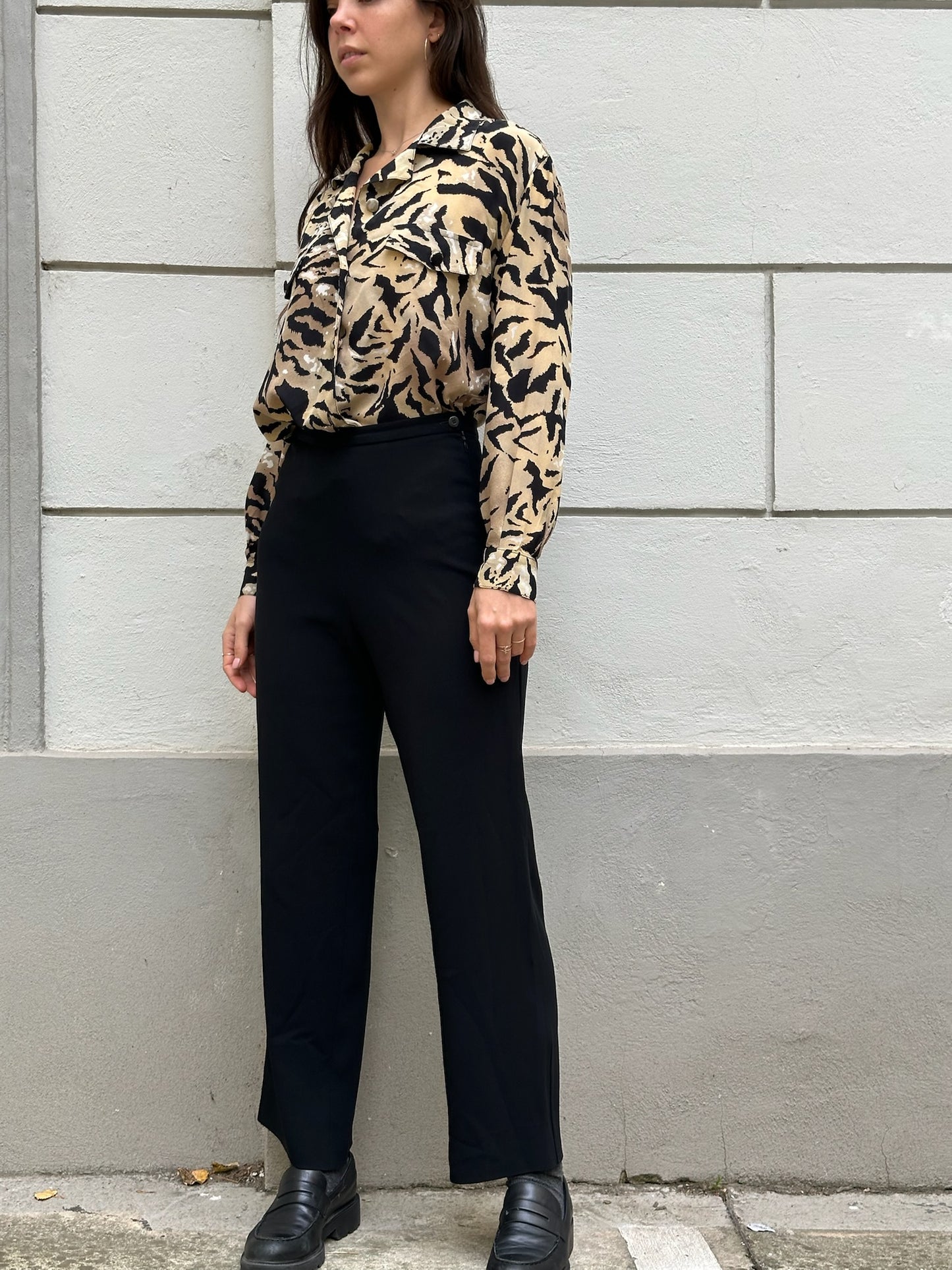 Vintage Black High Waisted Fitted Straight Leg Trousers S