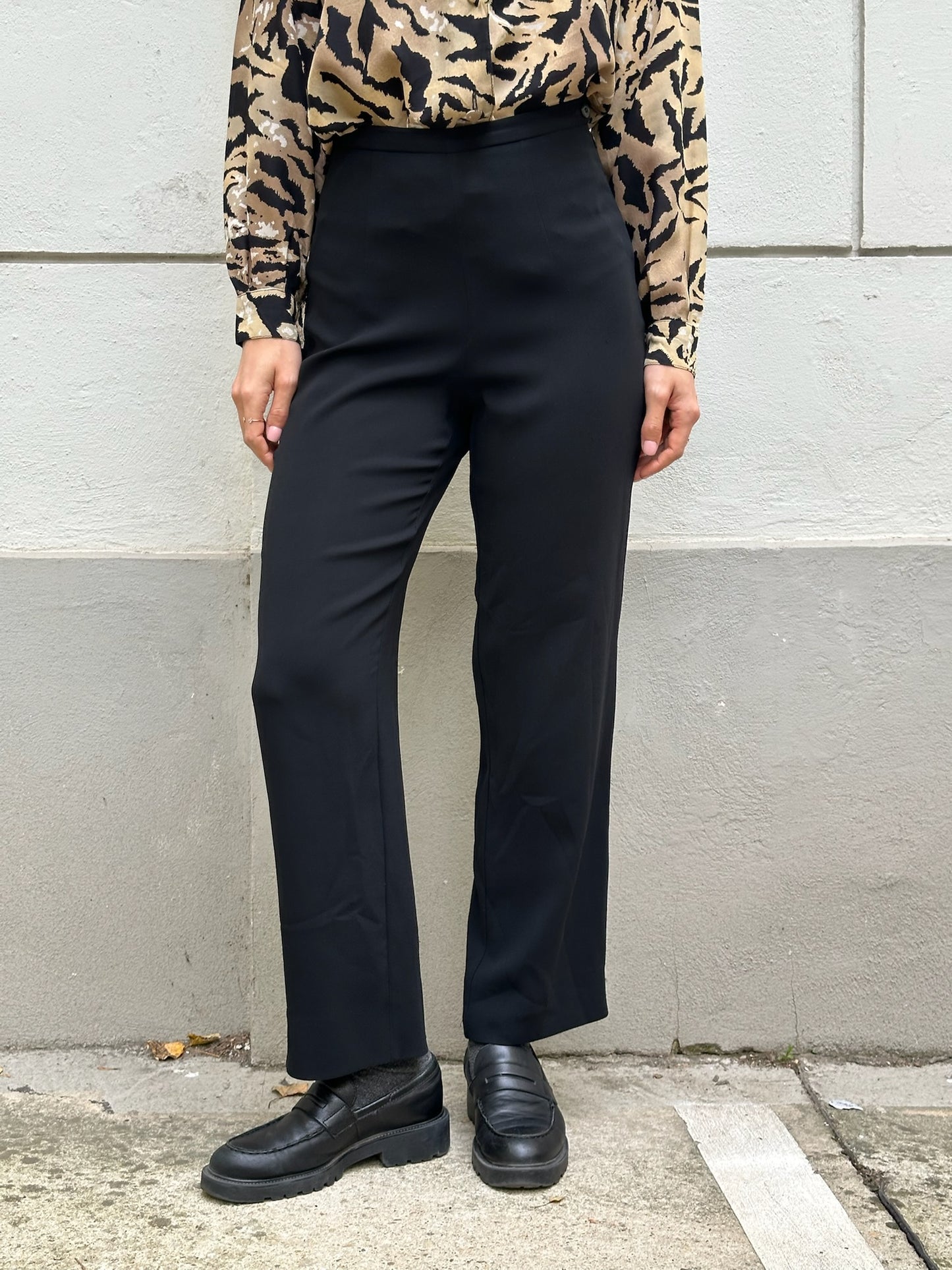 Vintage Black High Waisted Fitted Straight Leg Trousers S