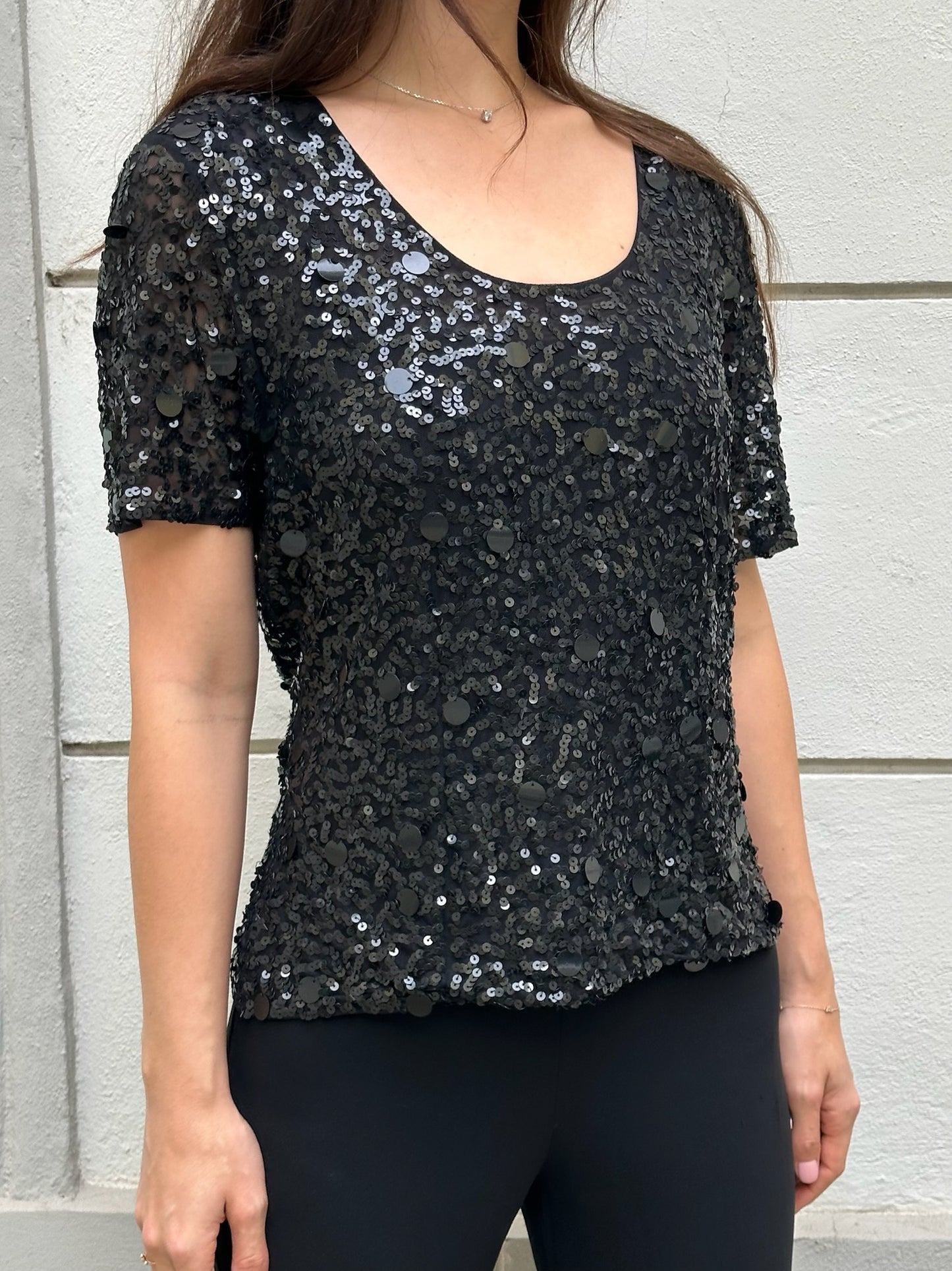 Vintage 100% Viscose Black Sequin Top M