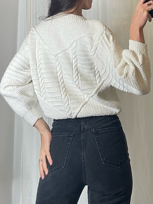 Vintage 100% Cotton White Puff Sleeve Sweater XS/S