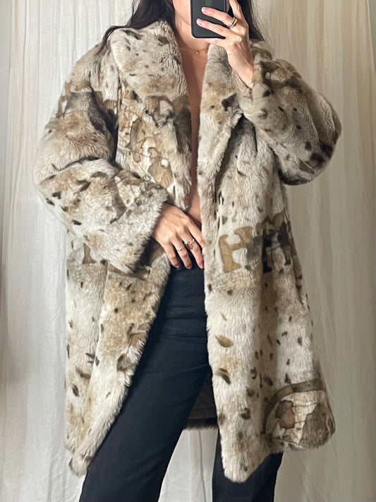 Vintage Faux Fur Beige & Cream Coat M/L