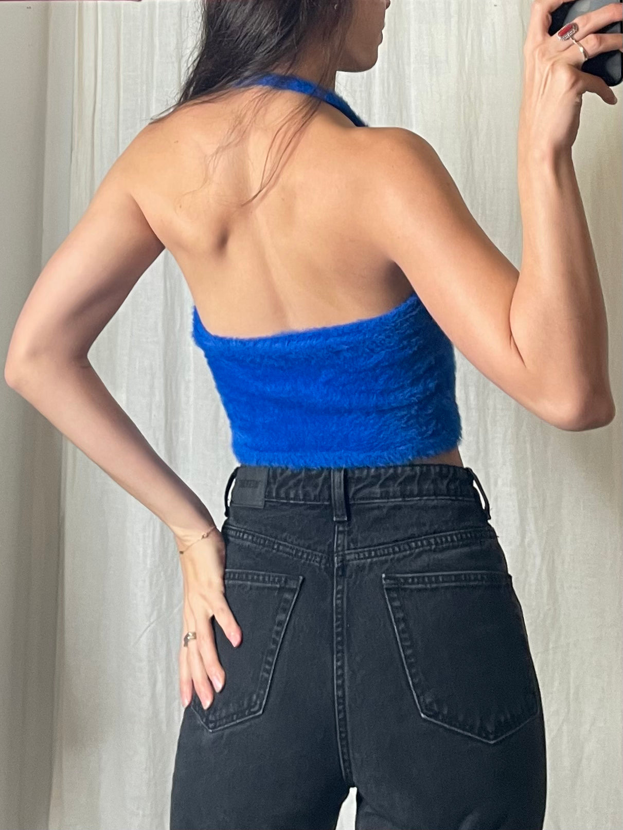 Vintage Blue Fuzzy Halter Top S