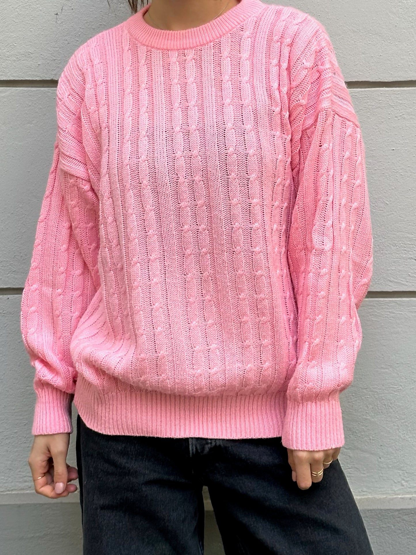 Vintage Pink Cable Knit Pullover Sweater M