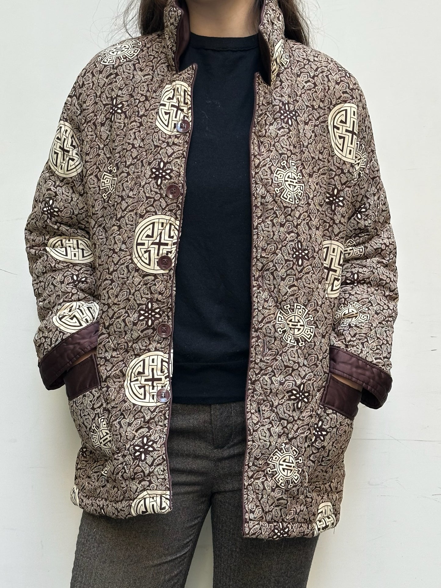 Vintage Asian/Oriental Brown Pattern Jacket M