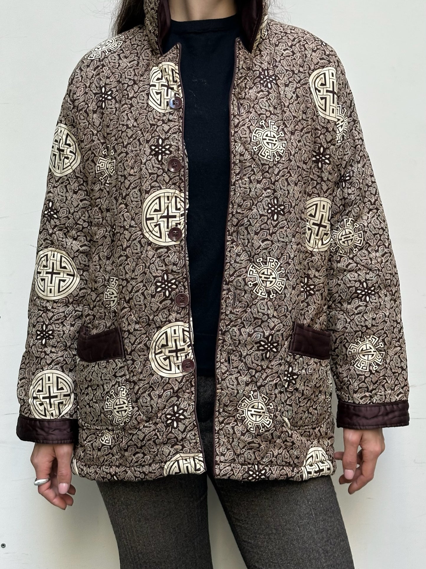 Vintage Asian/Oriental Brown Pattern Jacket M