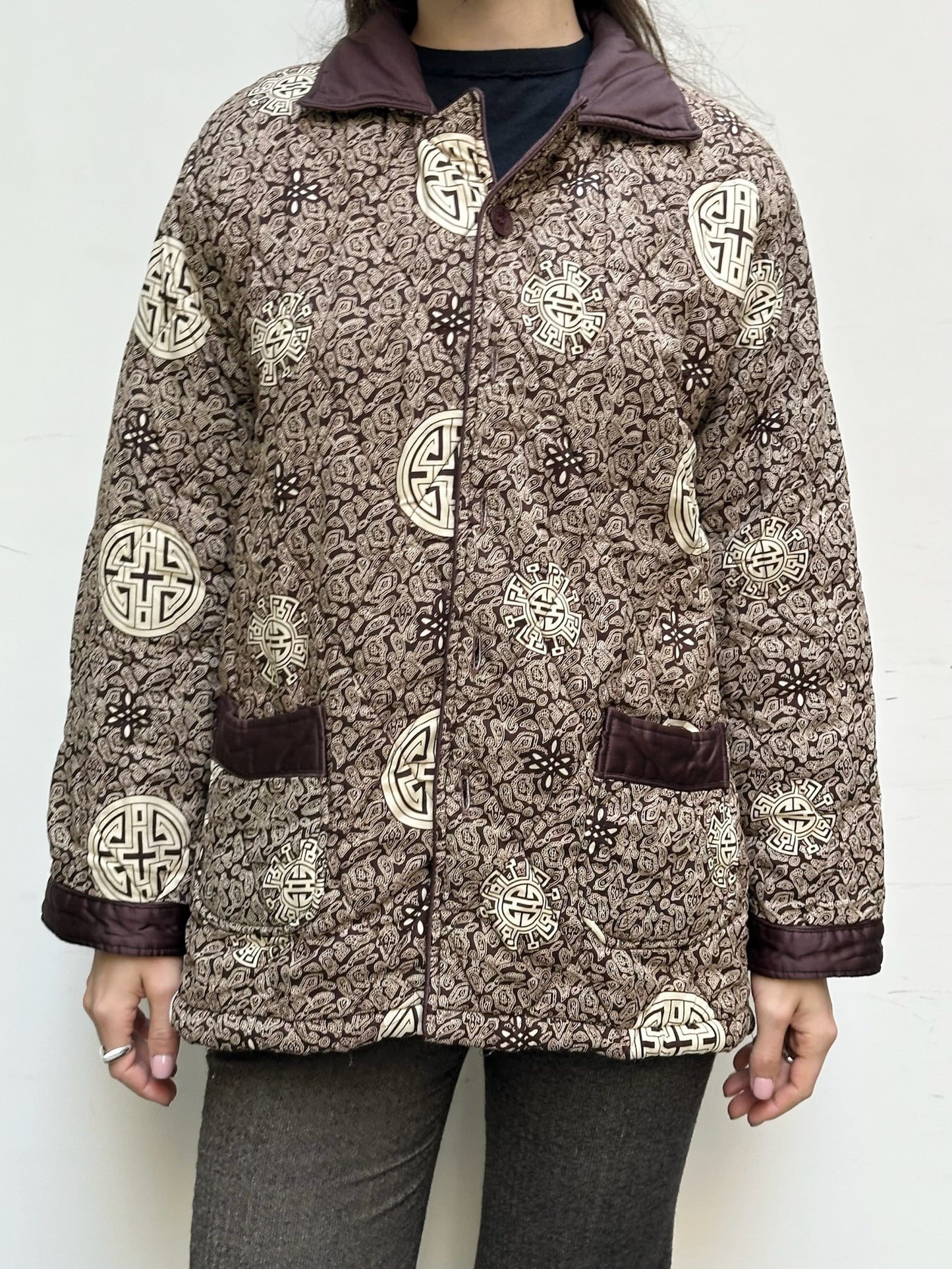 Vintage Asian/Oriental Brown Pattern Jacket M