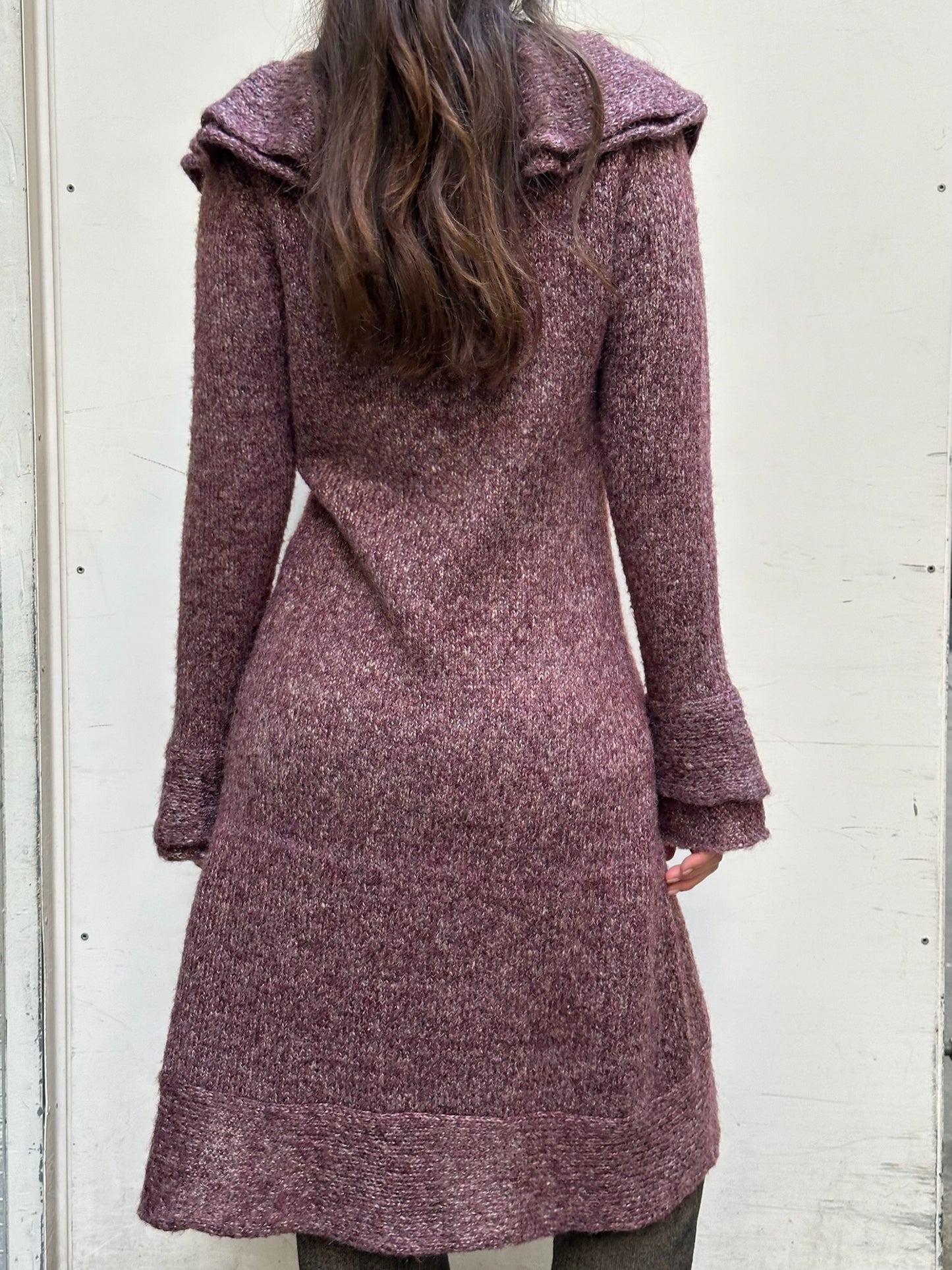 Vintage Wool/Mohair Purple Ruffle Tie Front Cardigan M