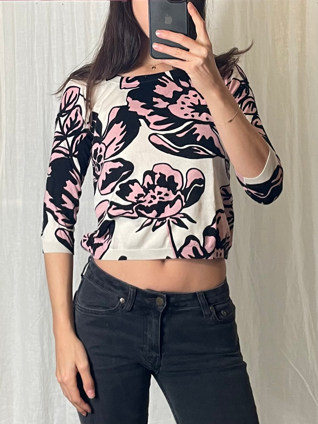 Vintage 3/4 Sleeve Flower Top S