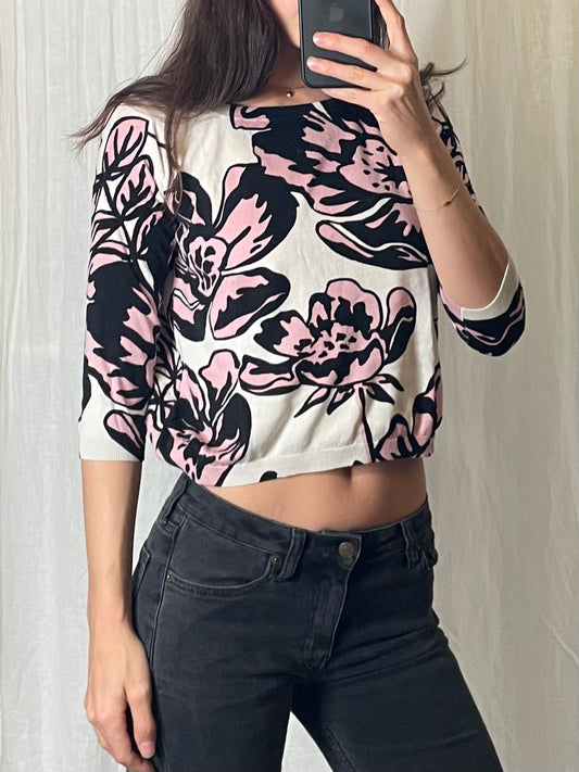 Vintage 3/4 Sleeve Flower Top S