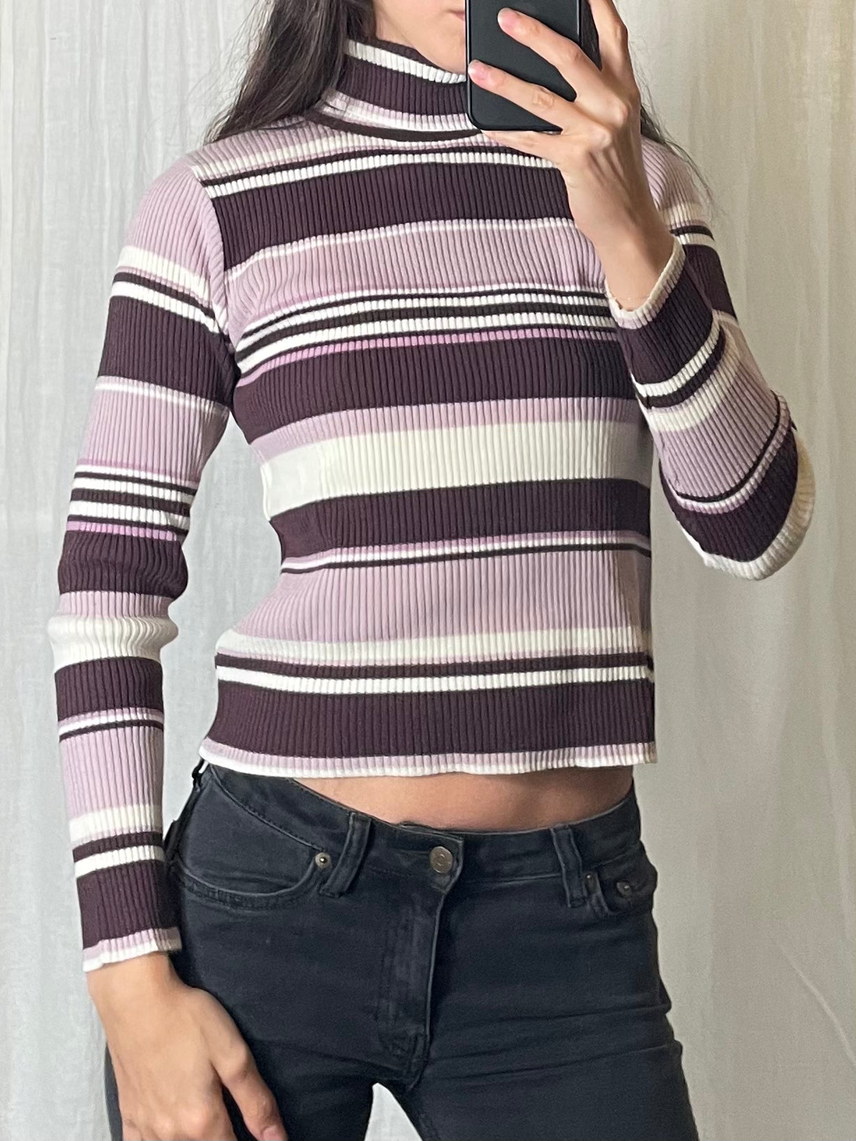 Vintage 90's Purple Stripe Turtleneck Top S