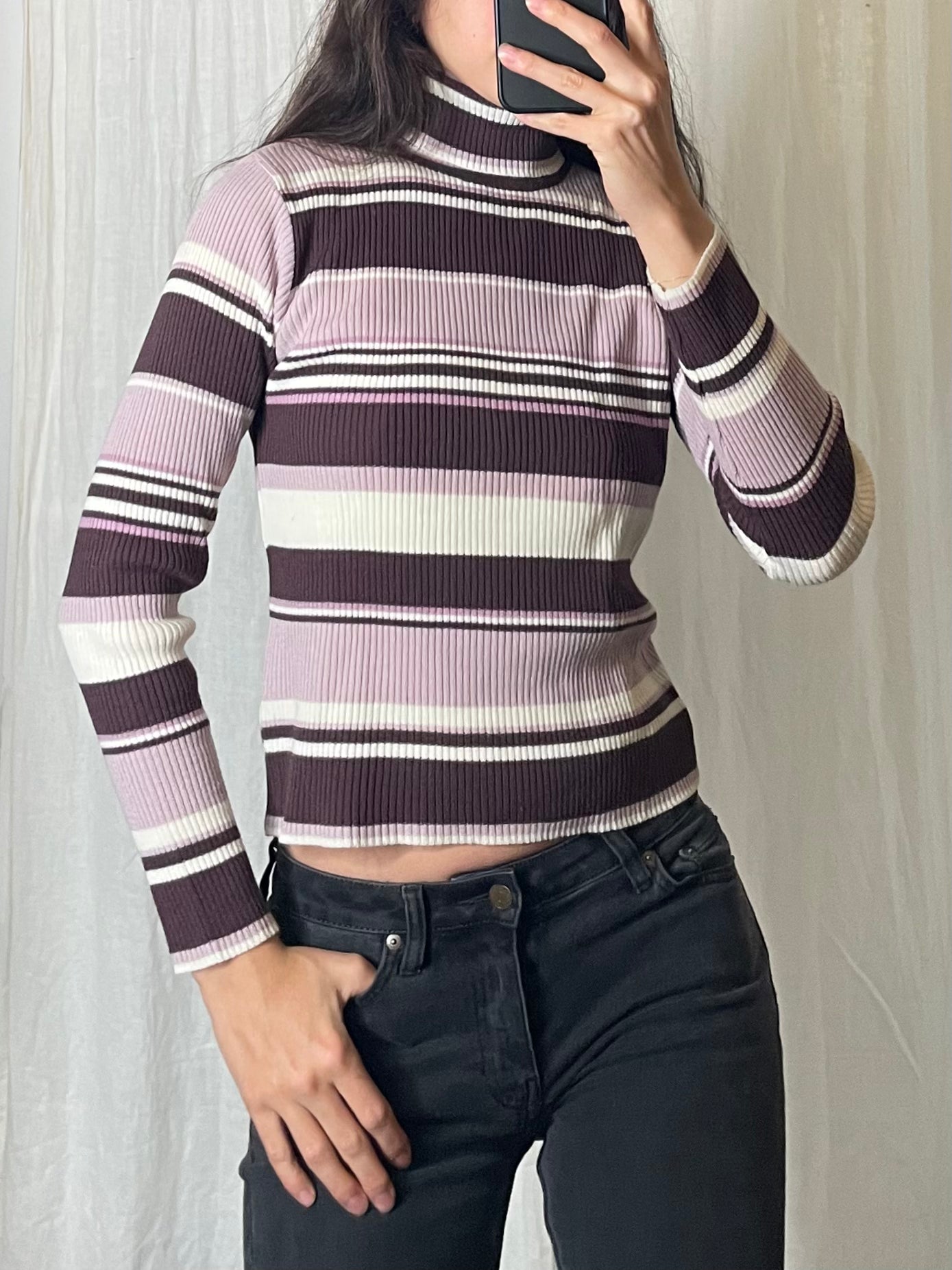 Vintage 90's Purple Stripe Turtleneck Top S