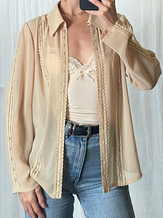 Vintage Nude Sheer Collared Blouse/Jacket One Size