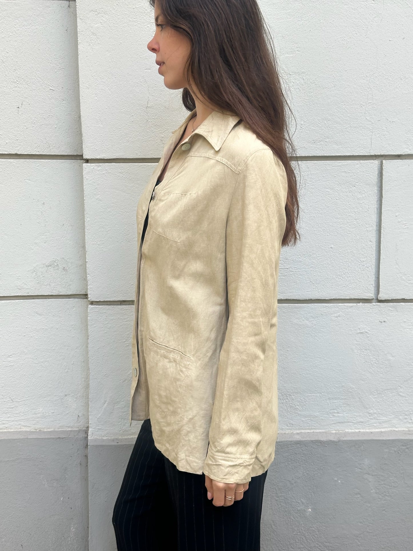 Vintage Beige Button Down Blouse S/M