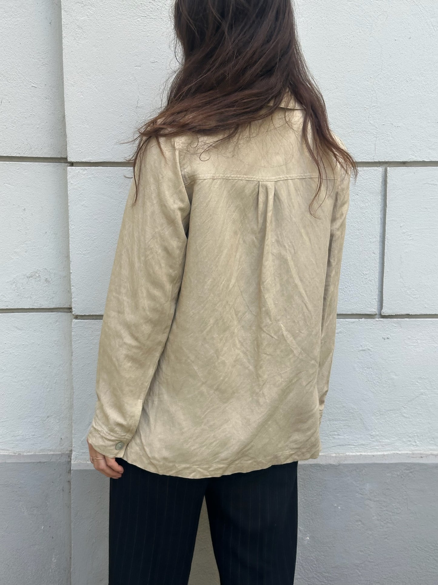 Vintage Beige Button Down Blouse S/M