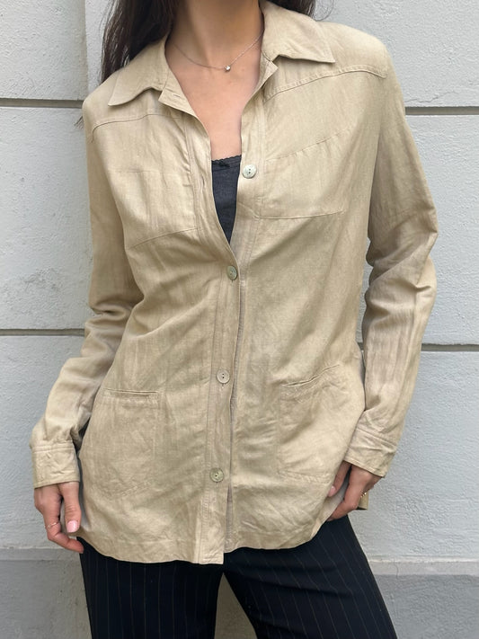 Vintage Beige Button Down Blouse S/M