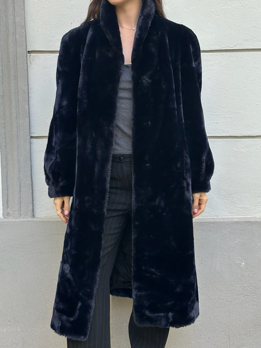 Vintage Dark Navy Blue Faux Fur Teddy Coat M/L