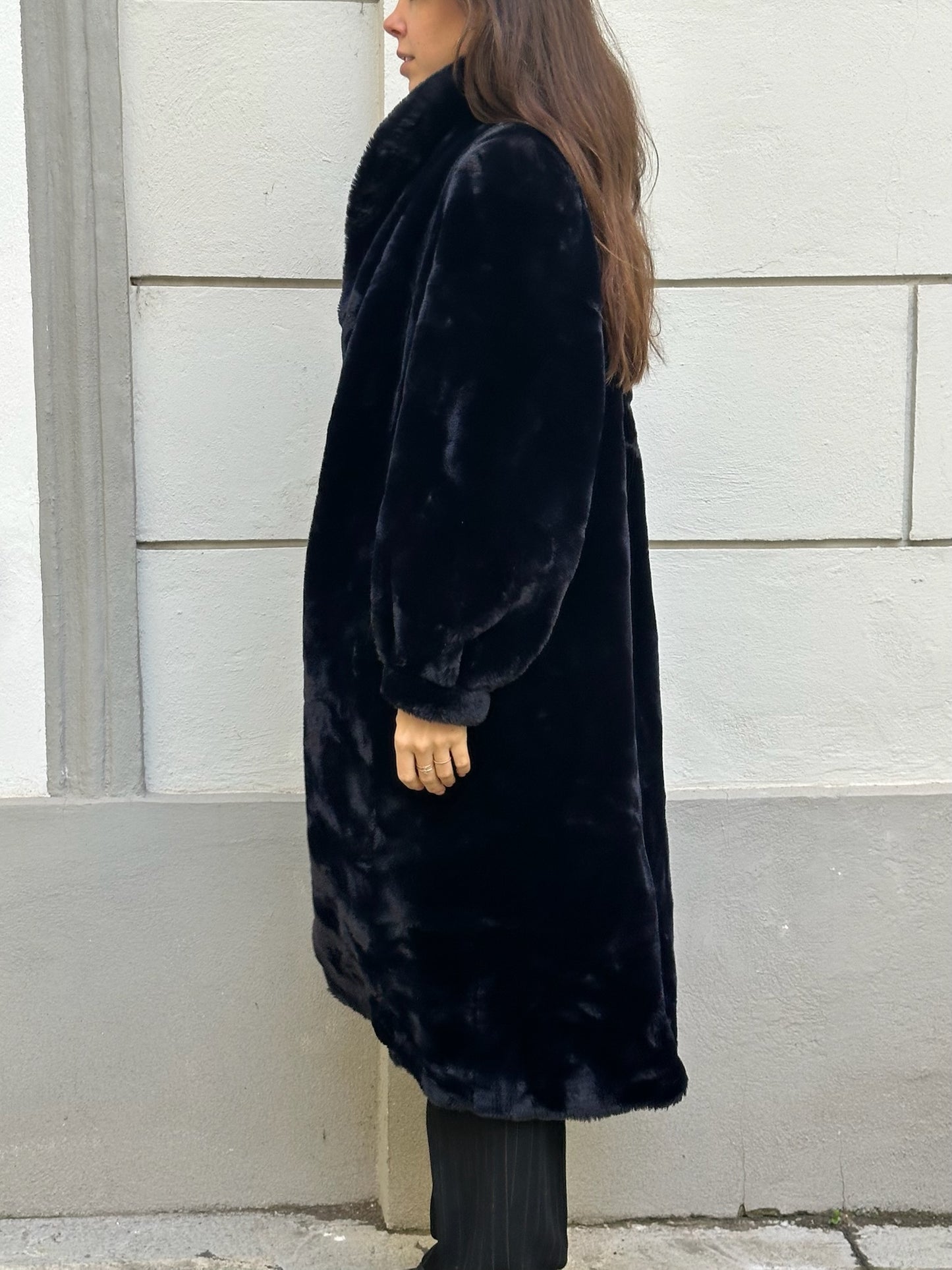 Vintage Dark Navy Blue Faux Fur Teddy Coat M/L