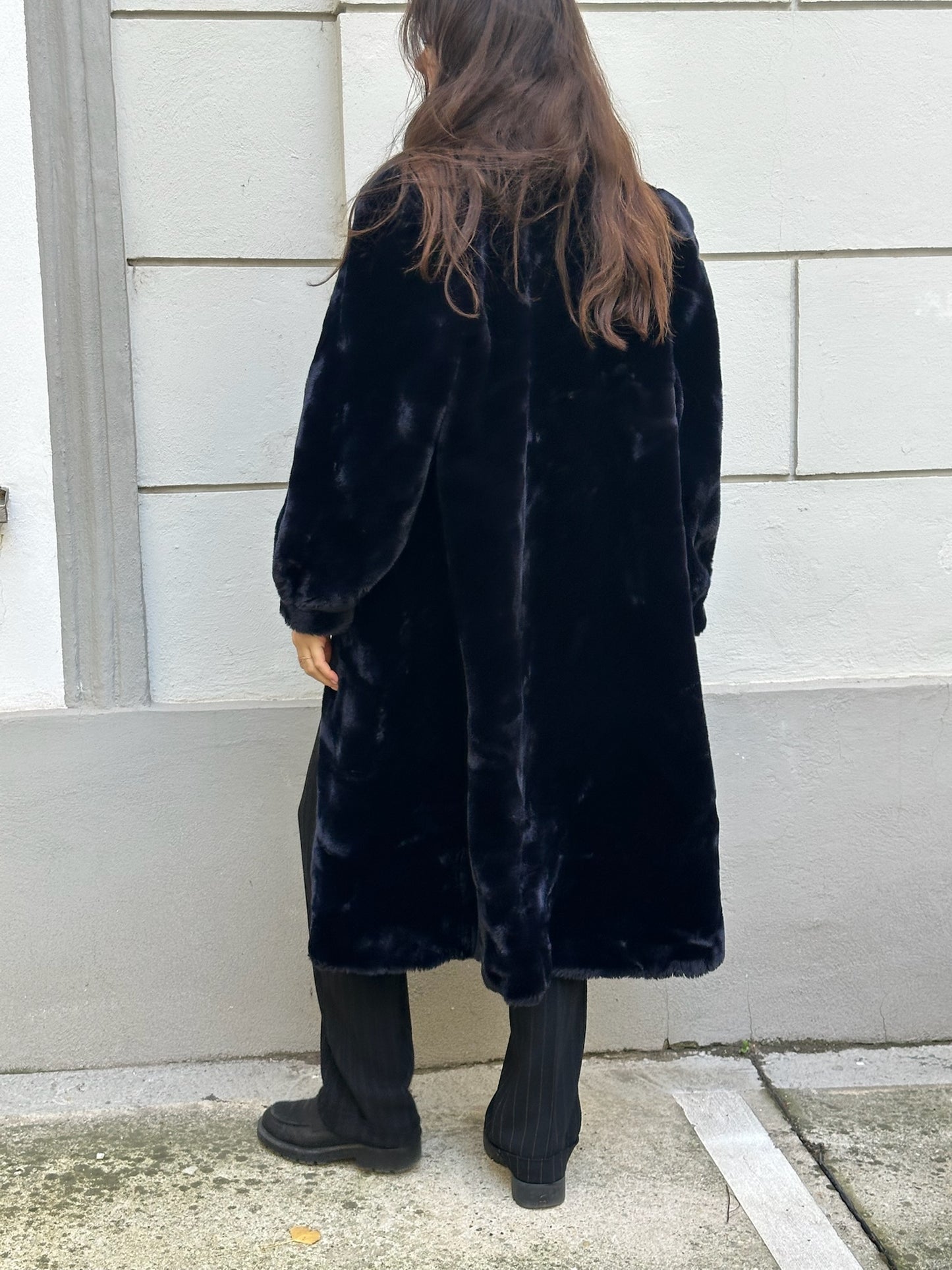 Vintage Dark Navy Blue Faux Fur Teddy Coat M/L