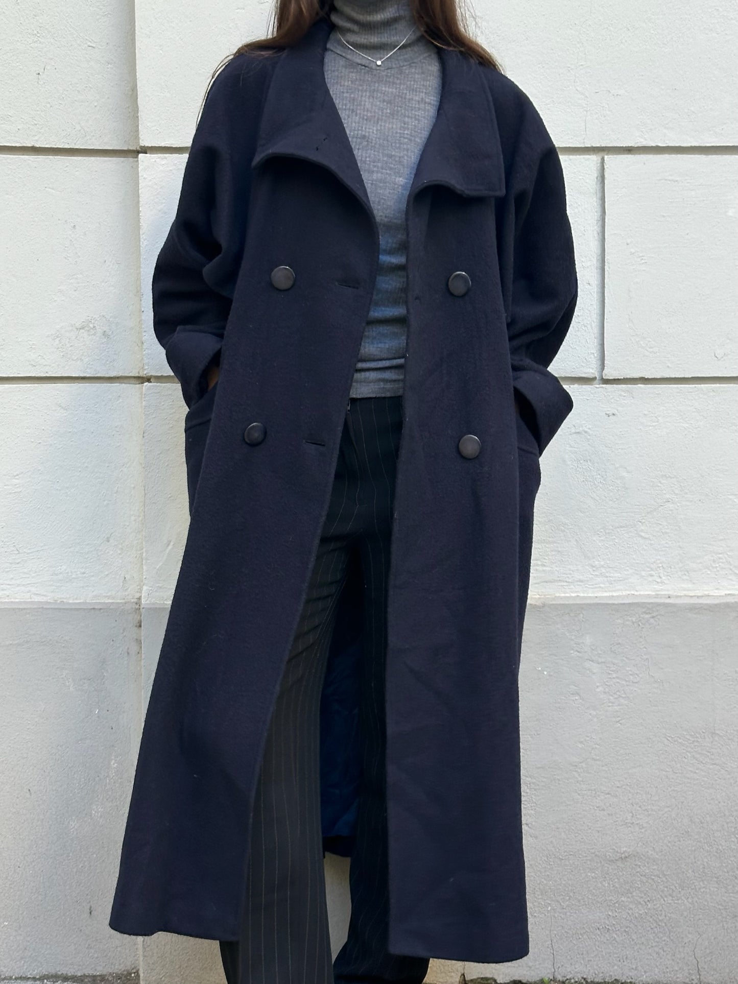 Vintage Wool Button Back Large Lapel Coat L