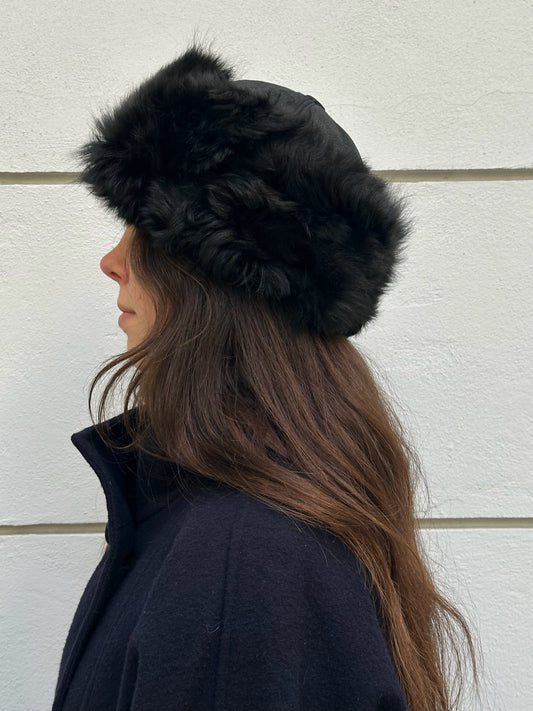 Vintage Black Shearling Hat