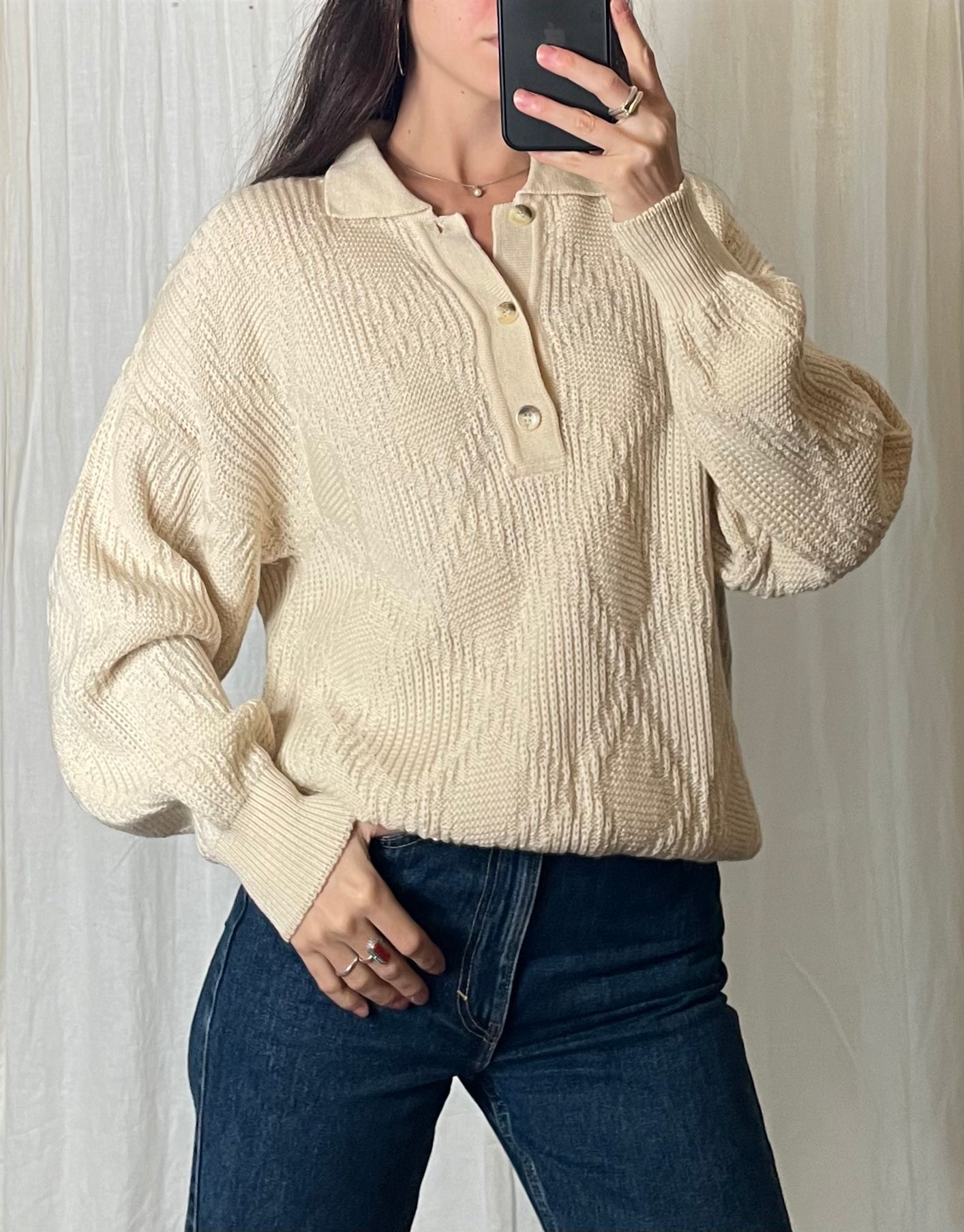 Vintage 100% Wool Long Sleeve Polo Sweater L