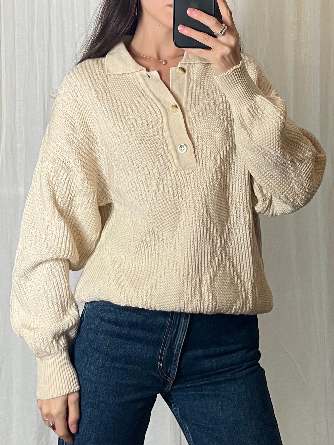 Vintage 100% Wool Long Sleeve Polo Sweater L