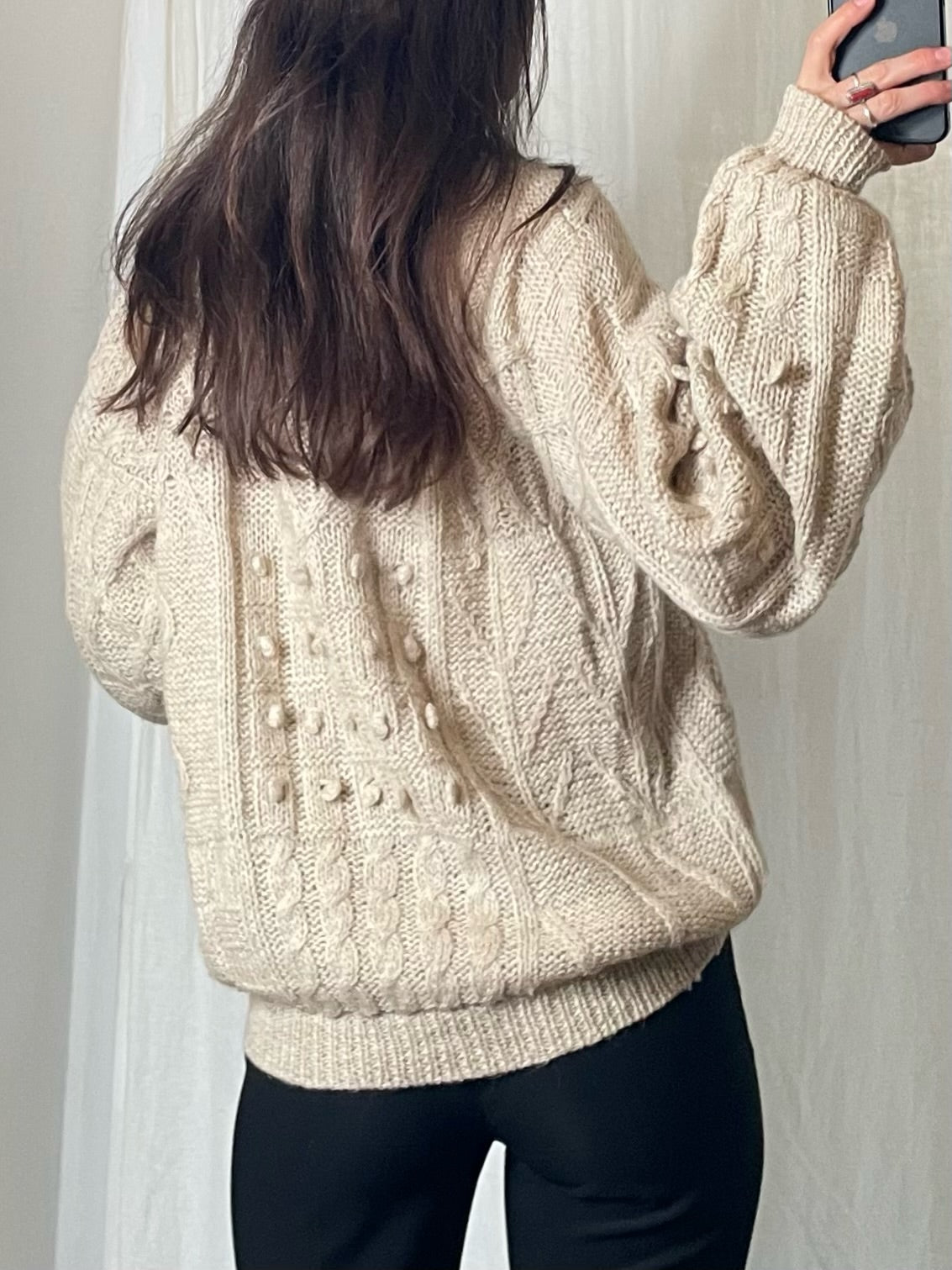 Vintage 100% Wool Cable Knit Cream Sweater M