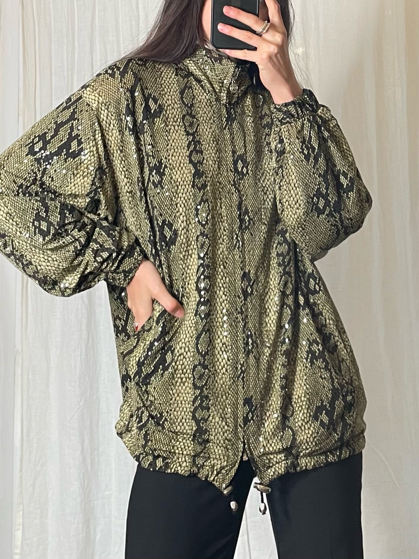 Vintage Snakeskin Print Lightweight Stretchy Sporty Jacket M/L