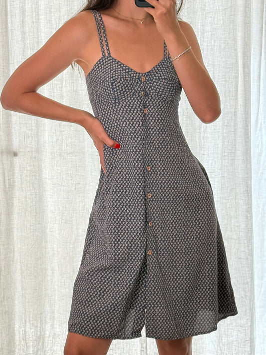 Vintage 100% Viscose Floral Button Midi Dress S