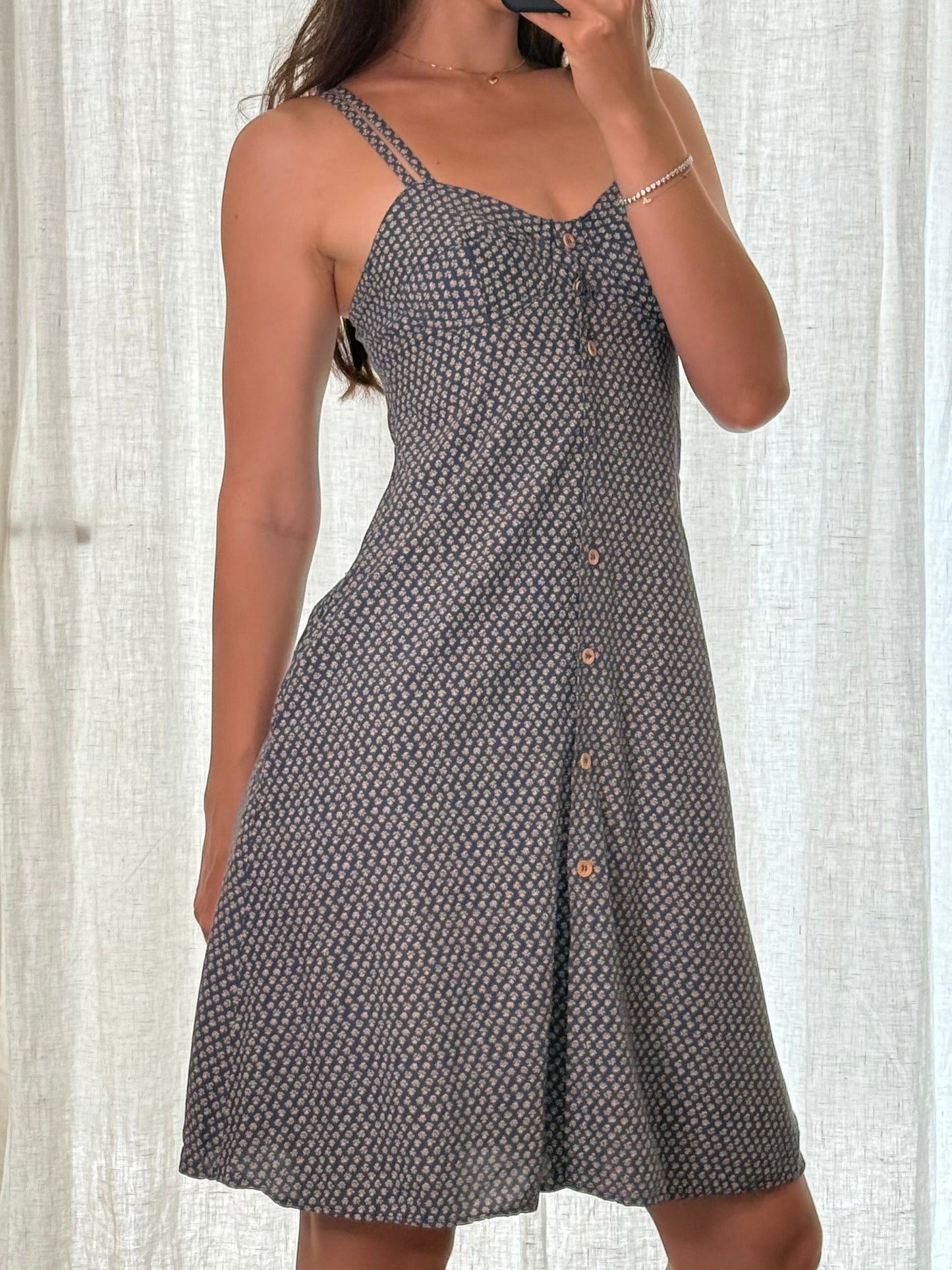 Vintage 100% Viscose Floral Button Midi Dress S